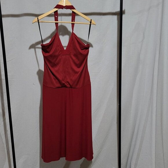 Red evening dress vintage Jessica plus size halter beaded formal prom 90s new - Picture 8 of 14